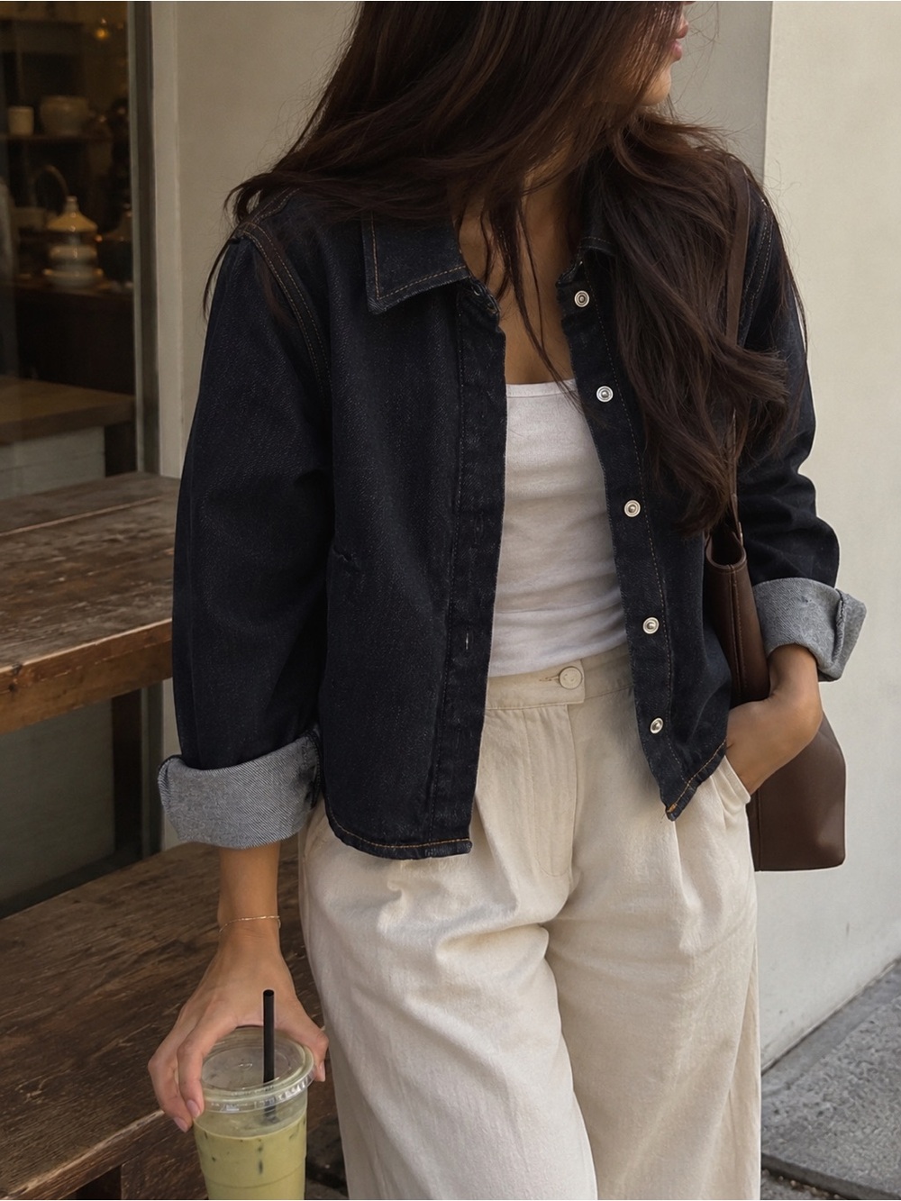 Zara Black Denim Cropped Jacket - Picture 3 of 4